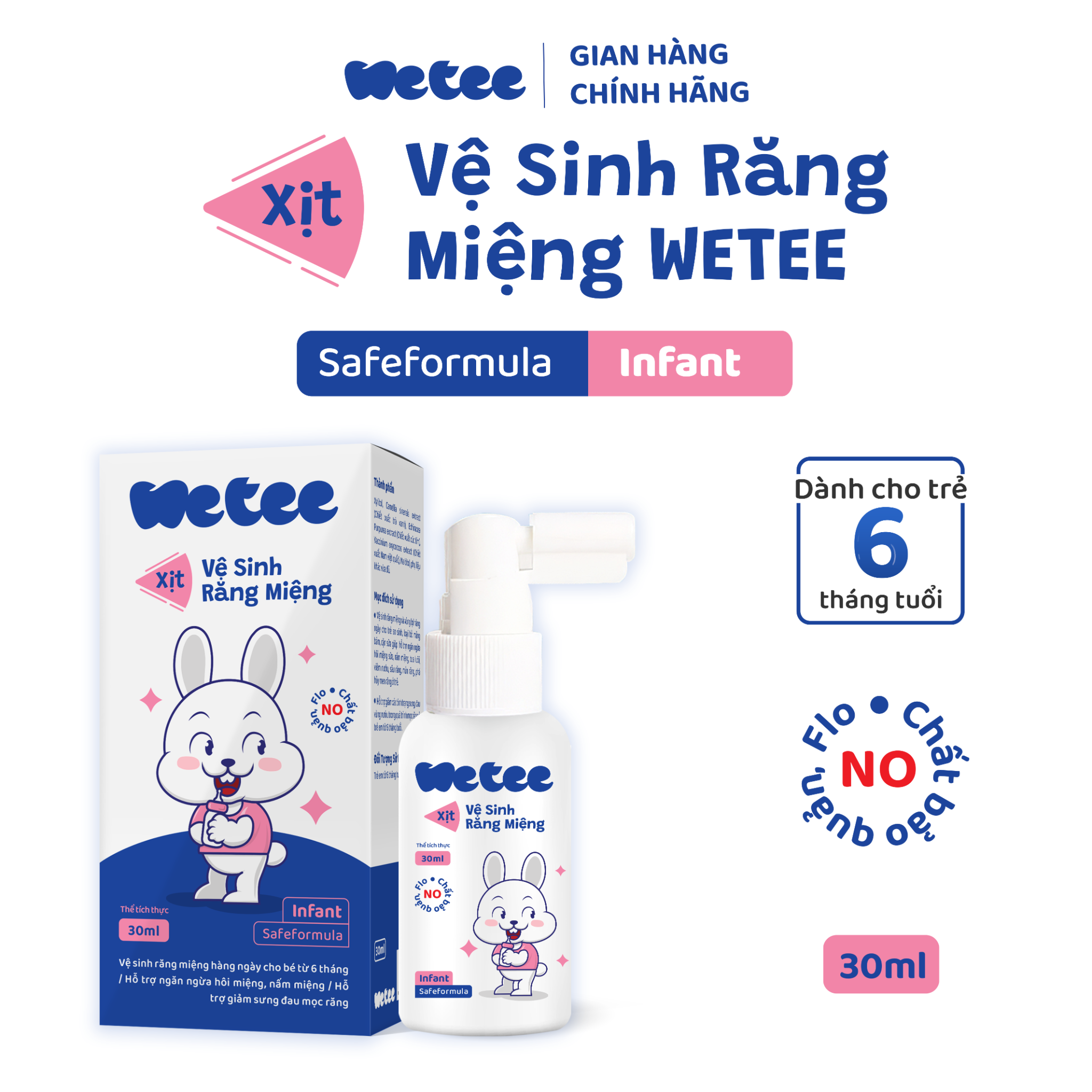  Xịt Wetee Vệ Sinh Răng Miệng Cho Bé Từ 6 Tháng Tuổi Trở Lên 30ml (Safeformula Infant), Vị Ngọt, Hỗ Trợ Ngăn Ngừa Hôi Sữa Nấm  Miệng,Hỗ Trợ Giảm Đau Trong Quá Trình Mọc Răng Của Trẻ 