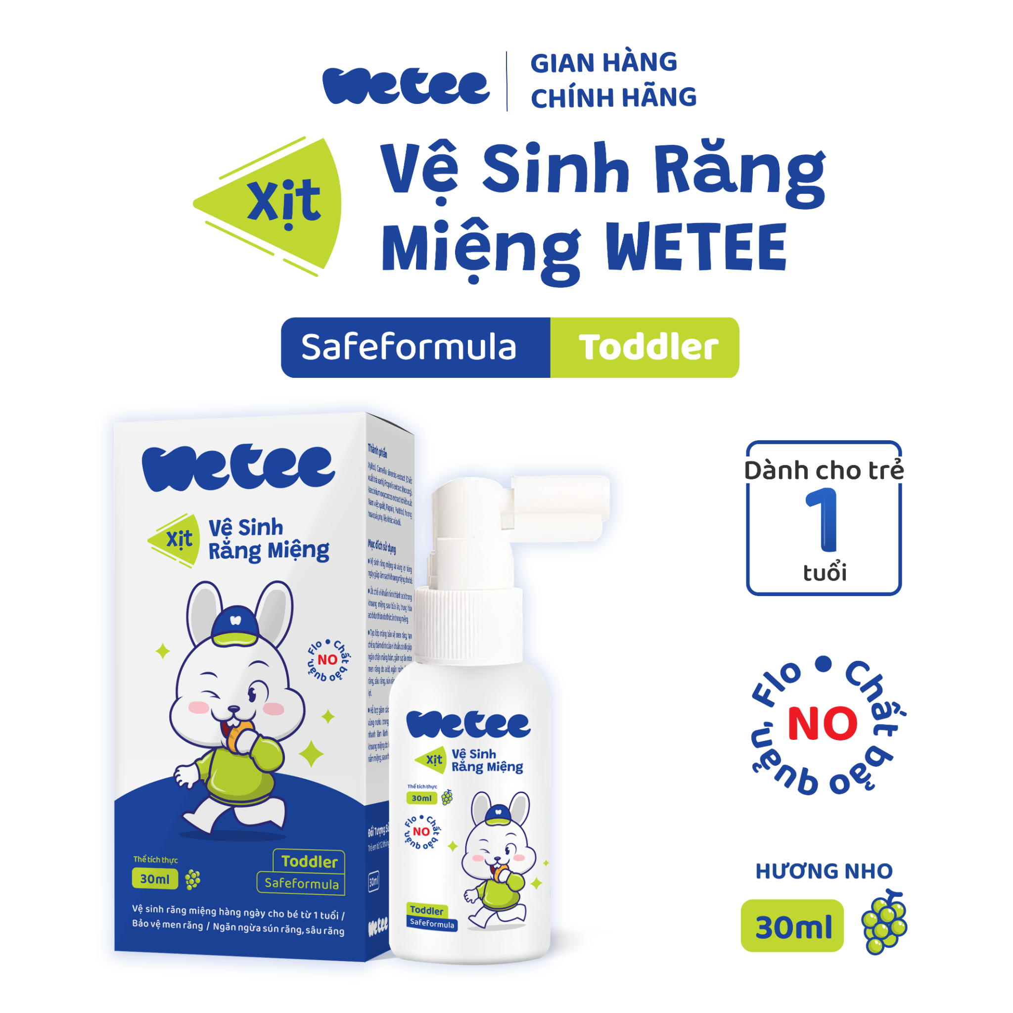  Xịt Vệ Sinh Răng Miệng Wetee Cho Bé Từ 1 Tuổi 30ml, Hương Nho, Vị Ngọt An Toàn Bé Có Thể Nuốt Được 