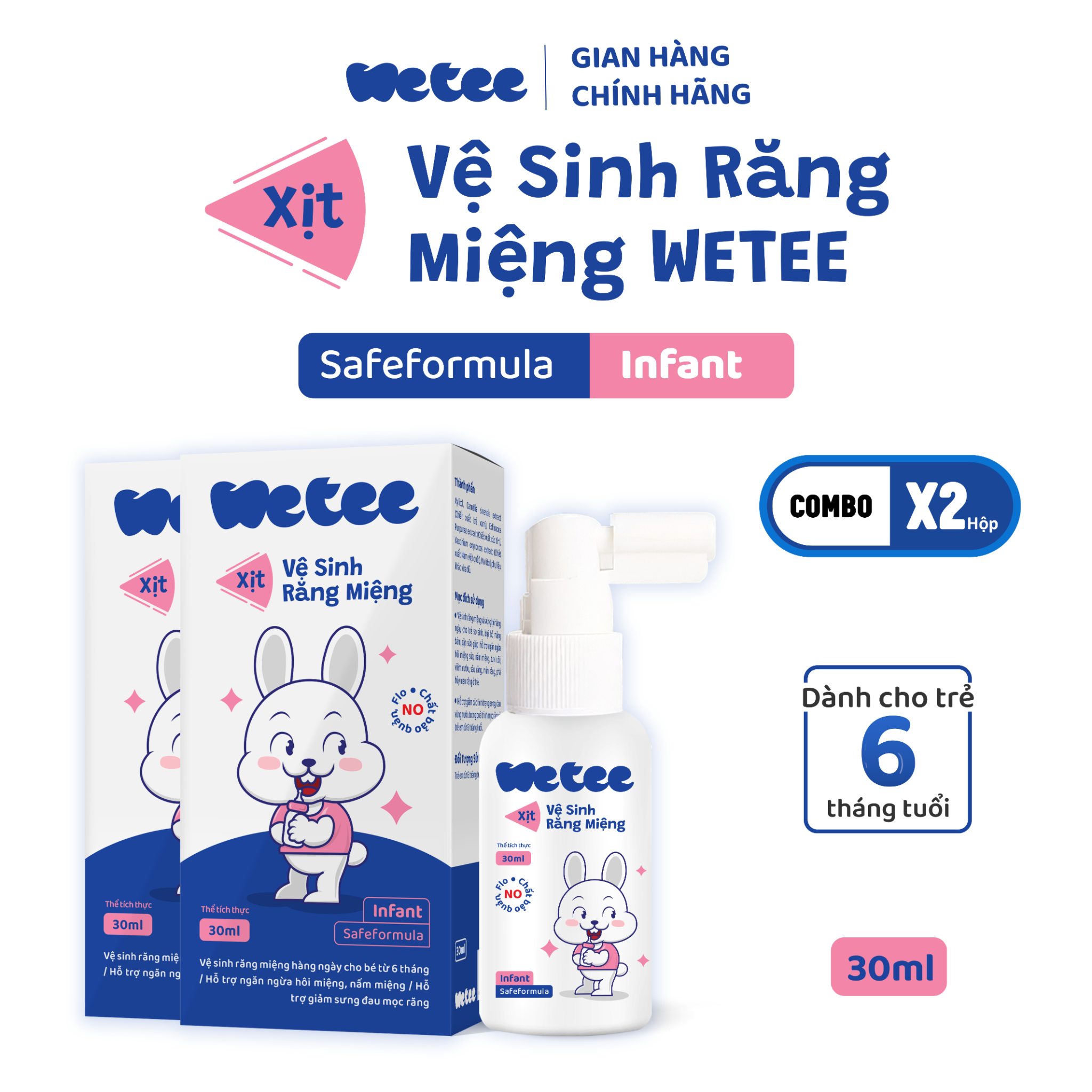  Combo 2 Xịt Wetee (Safeformula Infant) Vệ Sinh Răng Miệng Cho Bé Từ 6 Tháng Tuổi Trở Lên, Vị Ngọt, Hỗ Trợ Ngăn Ngừa Hôi  Sữa, Nấm Miệng, Hỗ Trợ Giảm Đau Trong Quá Trình Mọc Răng Của Trẻ 