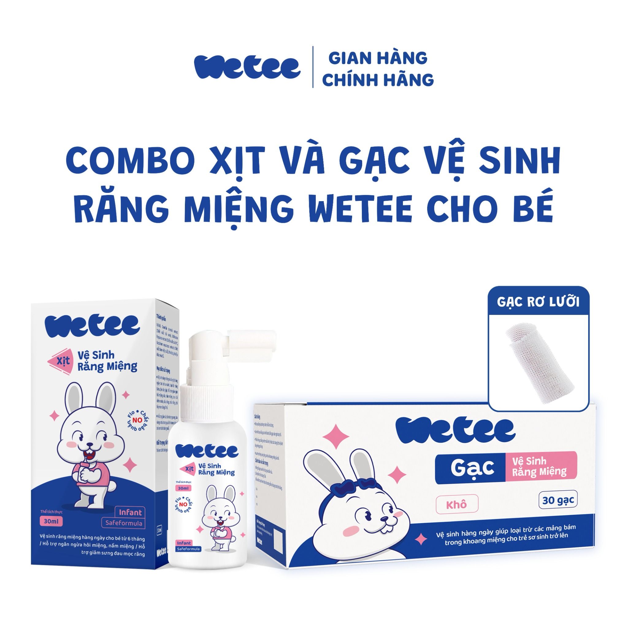  Combo Xịt Vệ Sinh Răng Miệng Wetee Và Gạc Dơ Lưỡi Cho Bé 