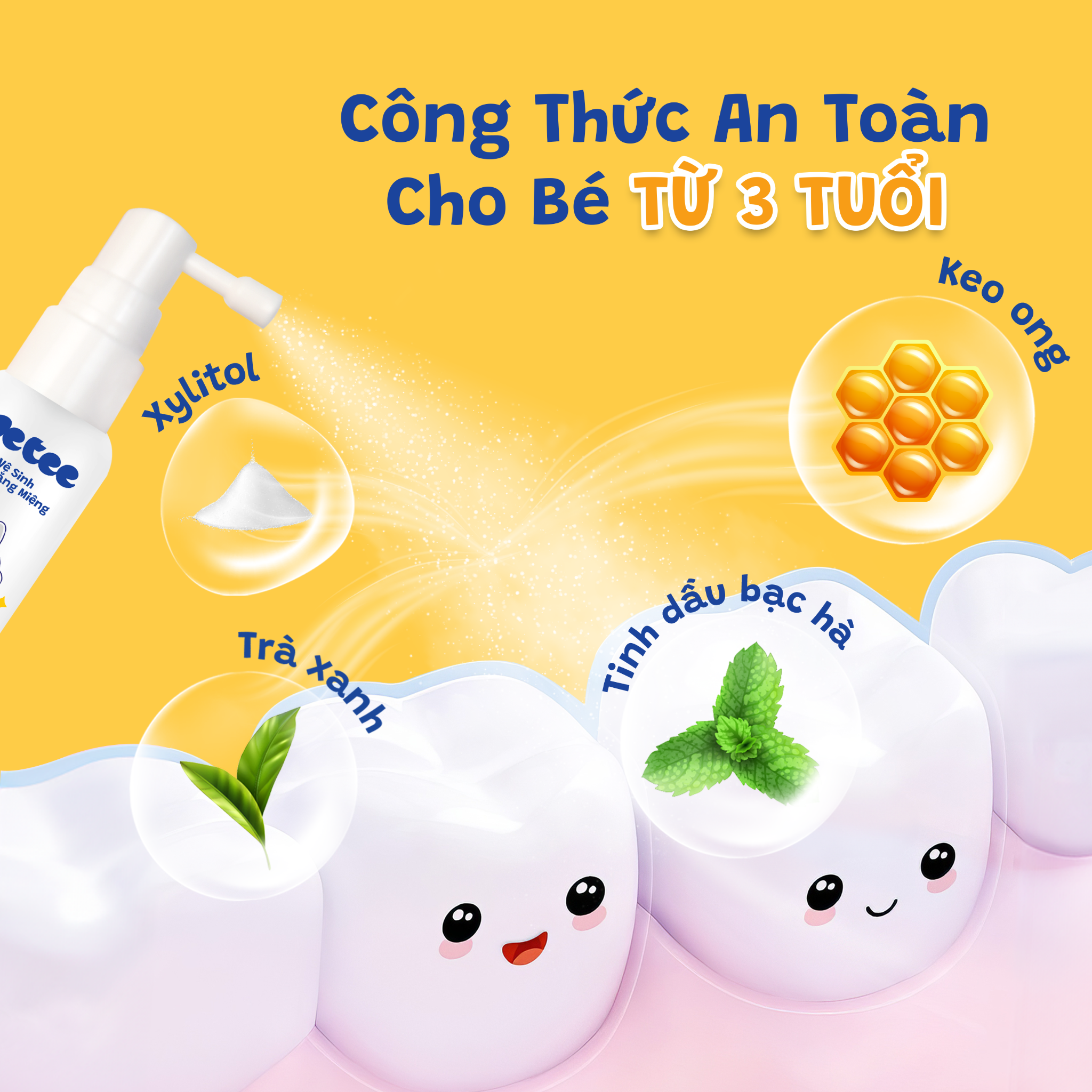  Combo Hành Trình Cam gồm: 1 Xịt Vệ Sinh Răng Miệng Wetee 3 Tuổi 50ml và 1 Gel Đánh Răng 100ml Cho Bé Tặng 1 Bàn Chải Lông Mềm Hình Đáng Yêu Cho Bé 