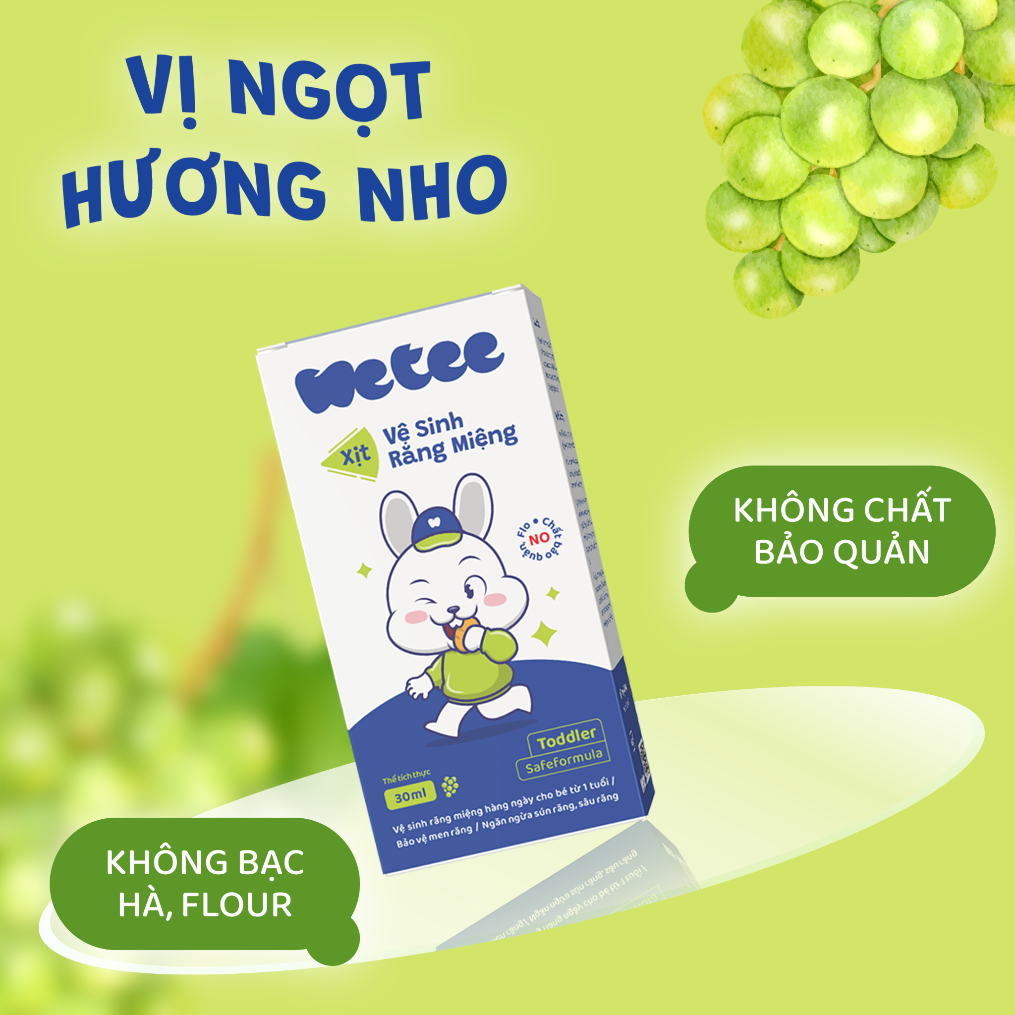 Xịt Vệ Sinh Răng Miệng Wetee Cho Bé Từ 1 Tuổi 30ml, Hương Nho, Vị Ngọt An Toàn Bé Có Thể Nuốt Được 