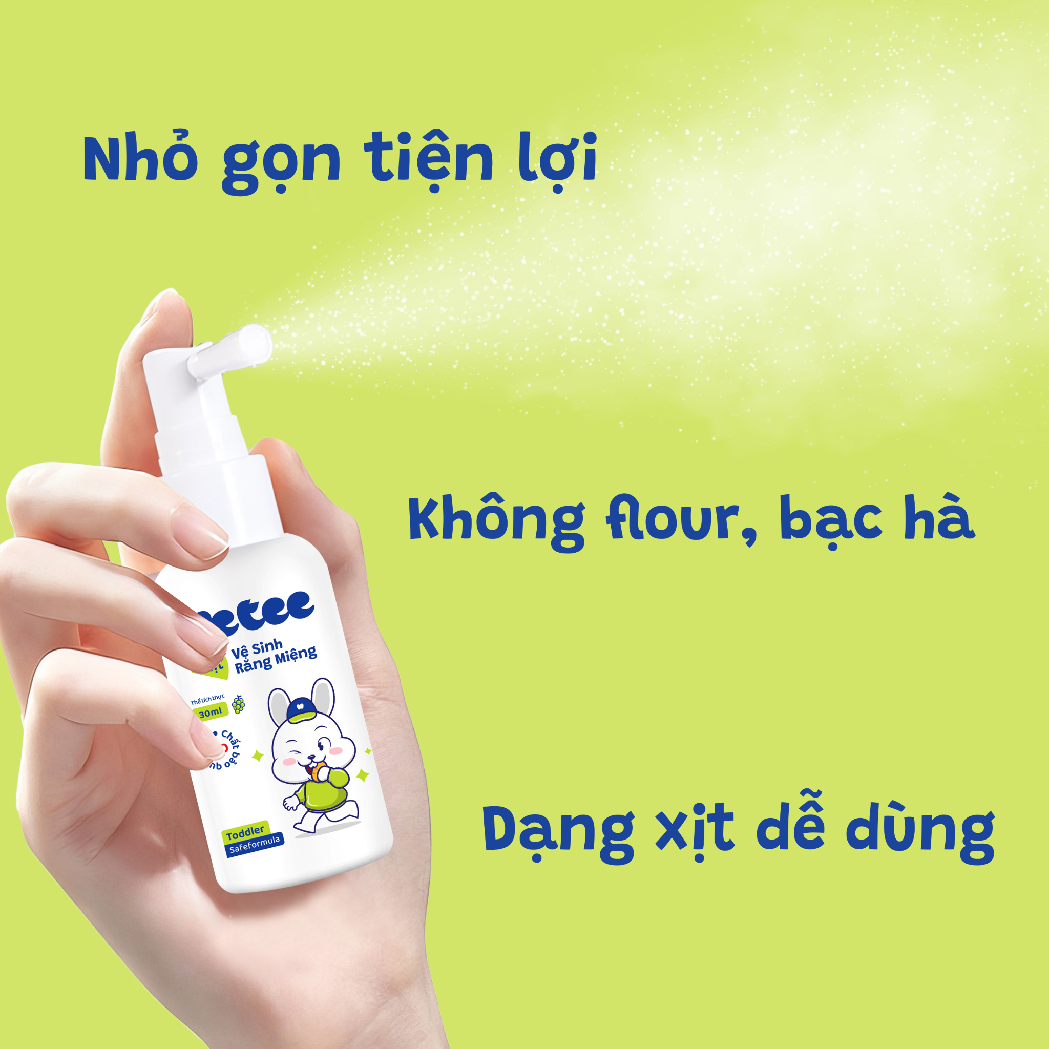  Xịt Wetee Vệ Sinh Răng Miệng Cho Bé Từ 1 Tuổi Trở Lên 50ml (Safeformula Toddler), Hương Nho, Vị Ngọt, Hỗ trợ Bảo Vệ Men Răng, Hỗ Trợ Ngăn Ngừa Sâu Răng Sún Răng Của Trẻ 