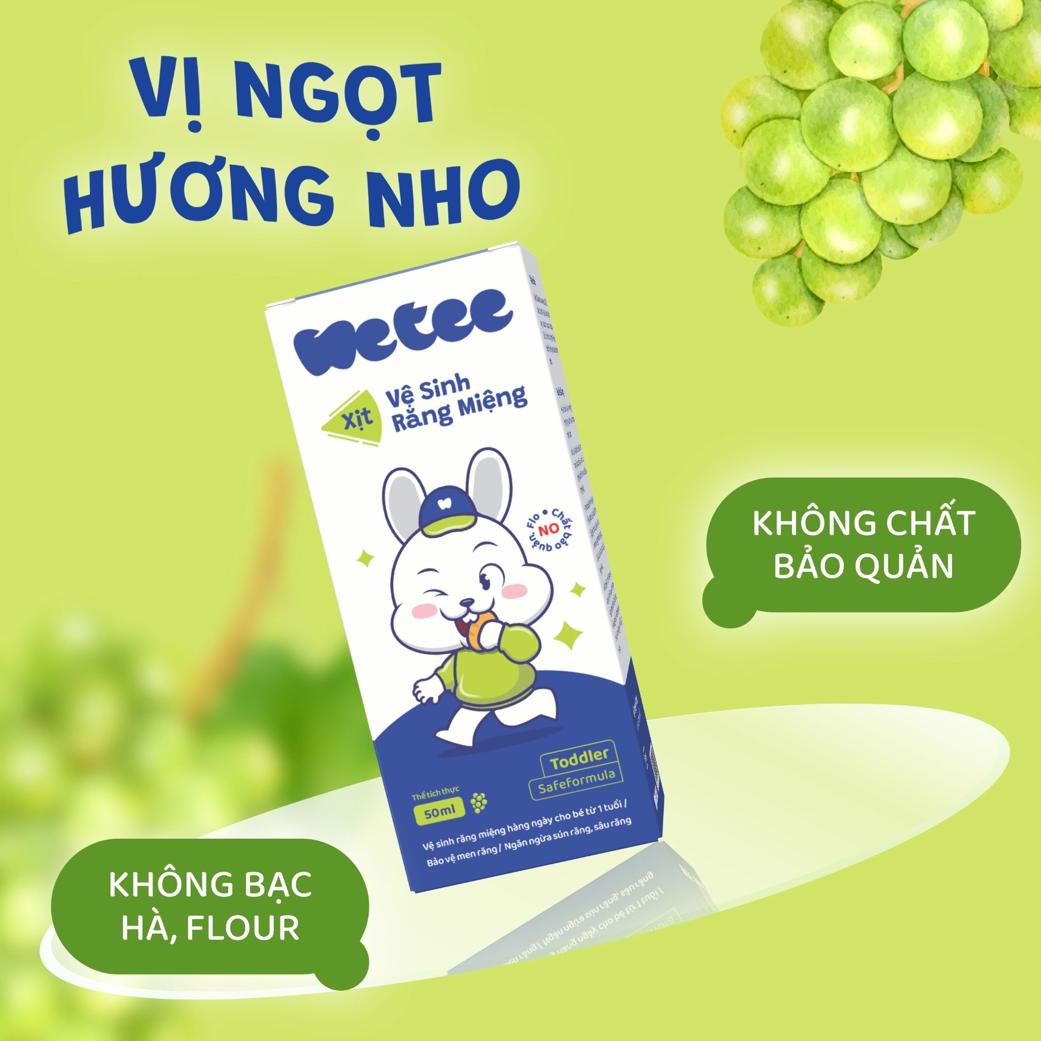  Combo 2 Xịt Wetee (Safeformula Toddler) Vệ Sinh Răng Miệng Cho Bé Từ 1 Tuổi Trở Lên, Hương Nho, Vị Ngọt, Hỗ trợ Bảo Vệ Men  Răng, Hỗ Trợ Ngăn Ngừa Sâu Răng Sún Răng Của Trẻ 