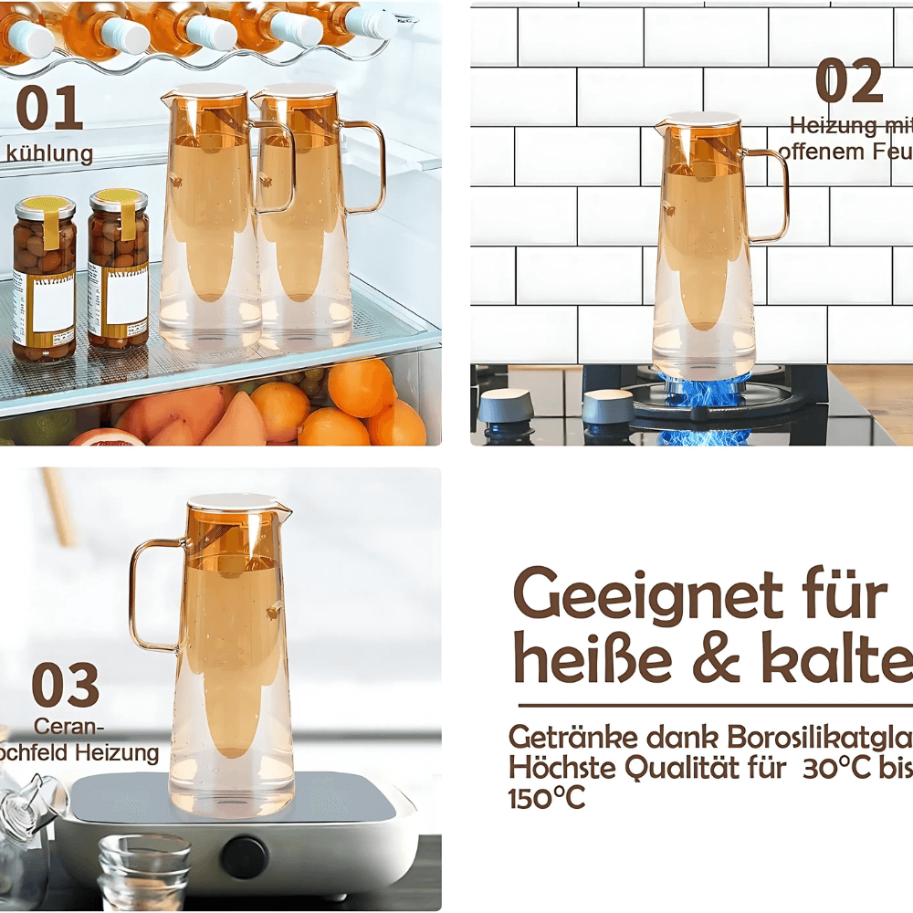 Bình đựng nước thủy tinh Sodasweet Germany 1,8L có tay cầm màu hổ phách