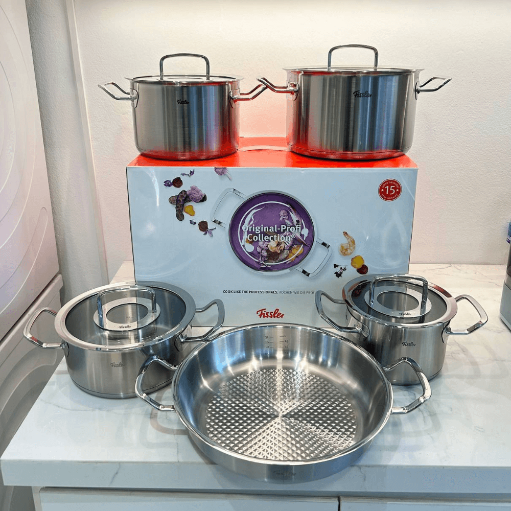 Bộ nồi Fissler Profi 5 món vung kính kèm chảo 2 quai 28cm made in Germany