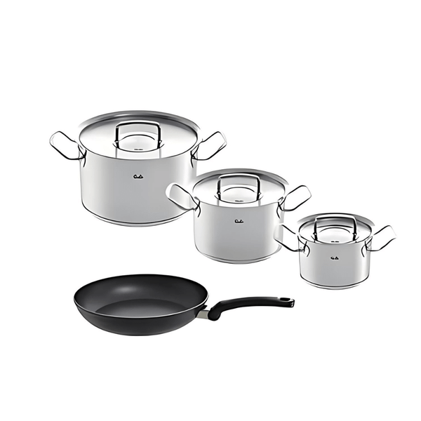 Bộ nồi Fissler Profi set 3 nồi kèm chảo 26cm màu đen vung inox made in Germany