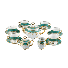 Bộ trà cà phê xanh ngọc dây vàng 15 món