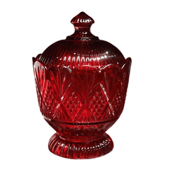 Tô pha lê có nắp Dublin Crystal màu đỏ