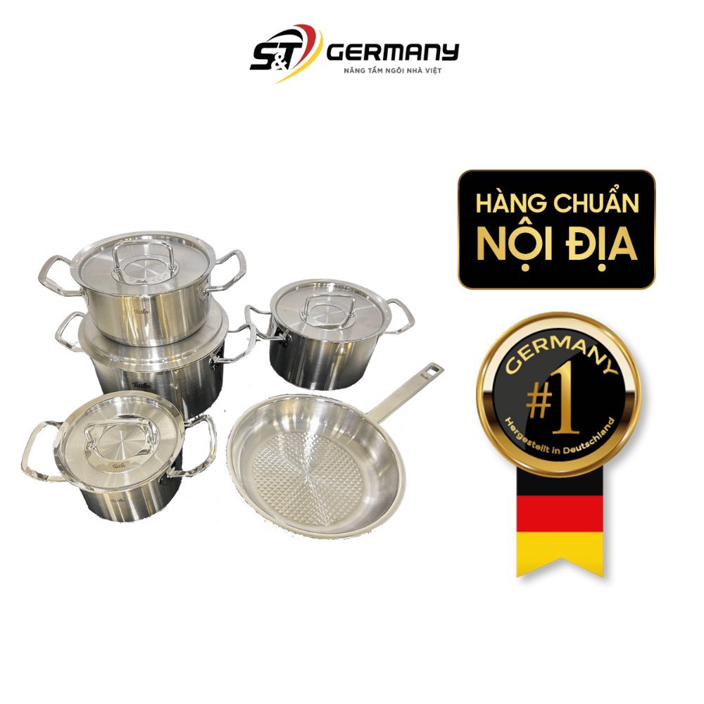 Bộ nồi Fissler Profi set 5 món vung thép kèm chảo Fissler Profi tổ ong size 24cm made in Germany