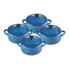 Bộ Nồi Nội Địa Châu Âu Le Creuset Mini Cocotte Metallcs Size 10cm 4 Nồi Màu Đỏ Anh Đào Và Màu Xanh GermanySnT