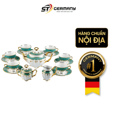 Bộ trà cà phê xanh ngọc dây vàng 15 món