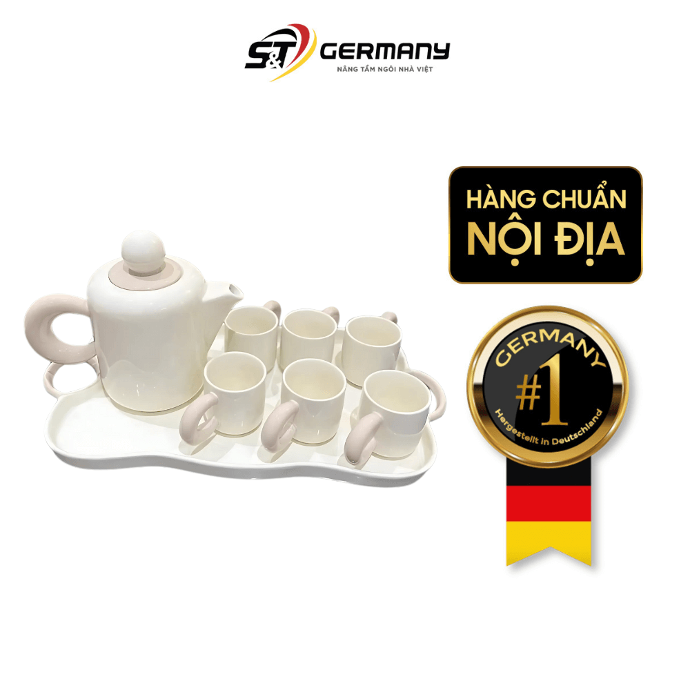 Set Bình nước + 6 cốc kèm khay Dopamine Phong cách Bắc Âu màu kem