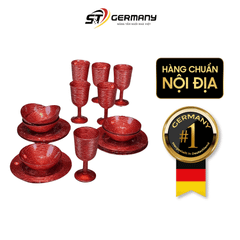 Set 18 món bát, đĩa, ly cao cấp Viola From Germany màu đỏ