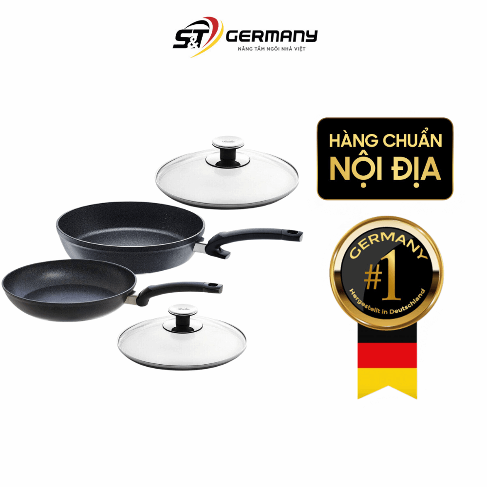 Set chảo chống dính Fissler Adamant 24 + 28cm kèm vung kính made in Germany