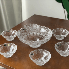 Set 7 bát pha lê mài Bohemia gồm 1 mâm bồng lớn 25cm và 6 bát nhí 13cm