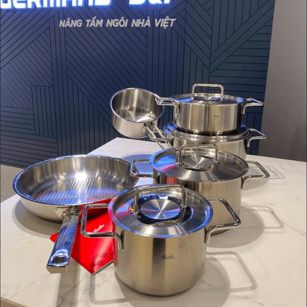 Bộ nồi FISSLER Pure Collection 6 món kèm quánh và chảo Fissler Profi Original size 28cm made in Germany