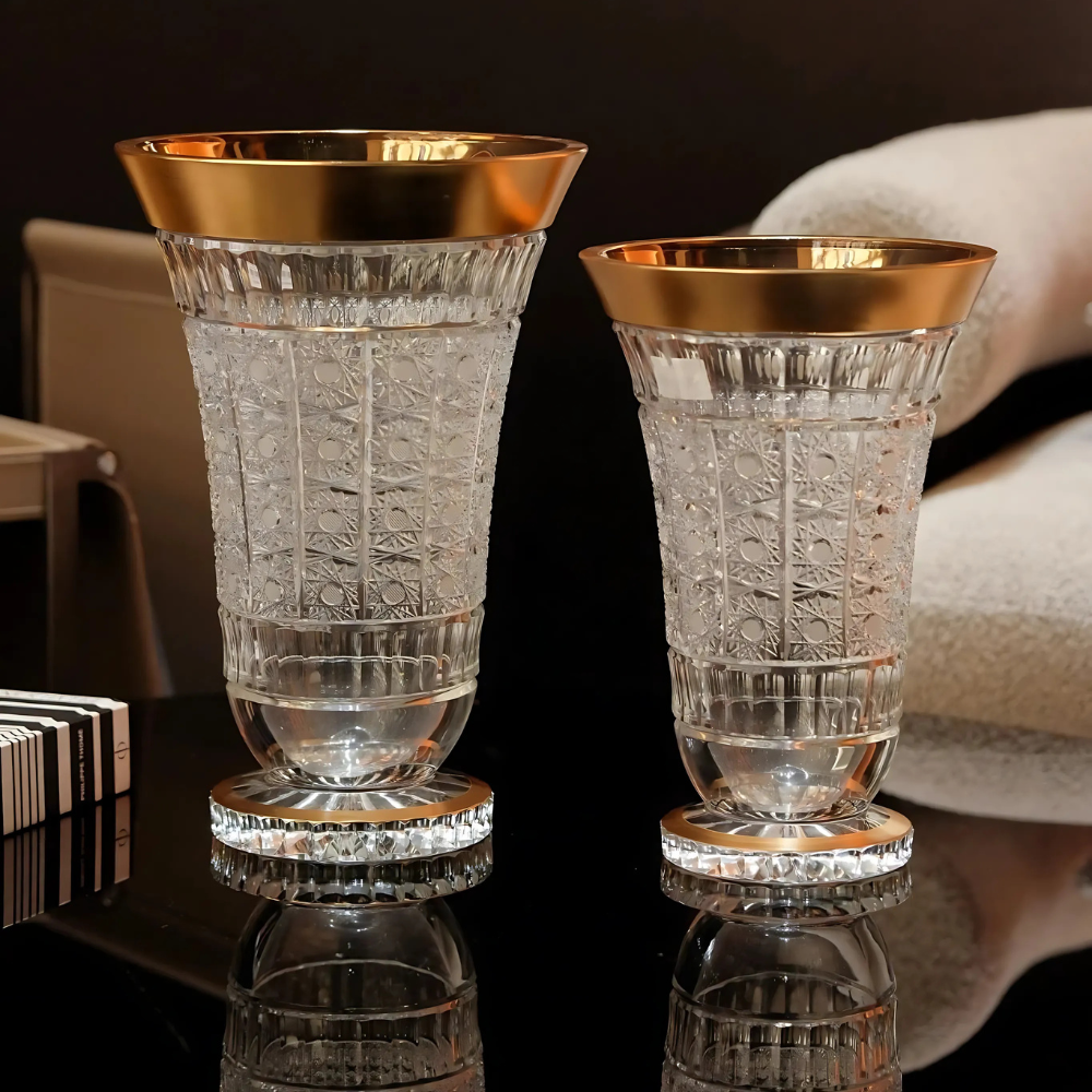 Lọ hoa pha lê chân đế tròn khảm vàng Arcade 30.5cm