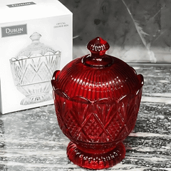 Tô pha lê có nắp Dublin Crystal màu đỏ