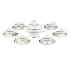 Bộ trà sứ xương Bạch Kim Anh viền bạc nội địa Đức