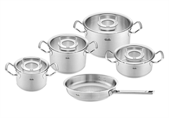 Bộ nồi Fissler Profi set 5 món vung kính kèm chảo Fissler Profi tổ ong size 28cm made in Germany