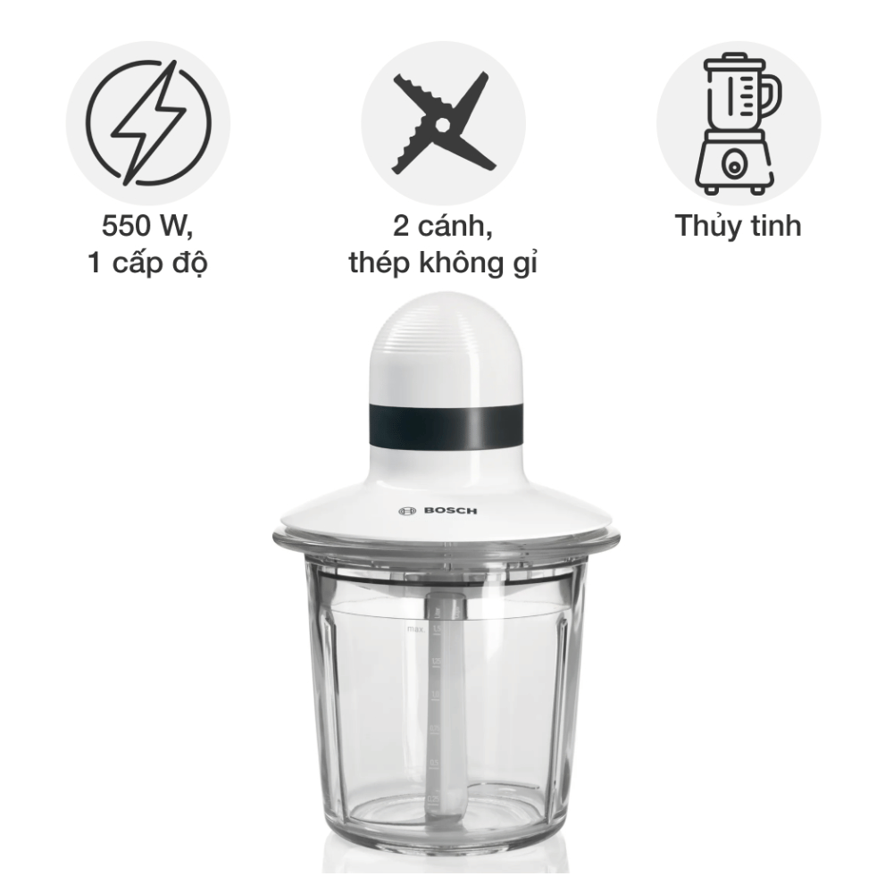 Máy xay thịt mini BOSCH MMR15A1 màu trắng