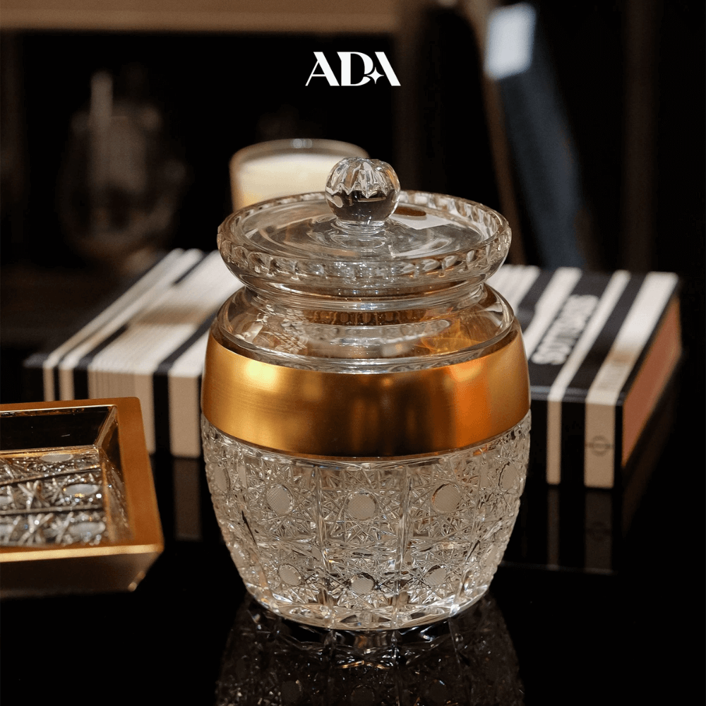 Hũ bánh pha lê khảm vàng Arcade 21cm