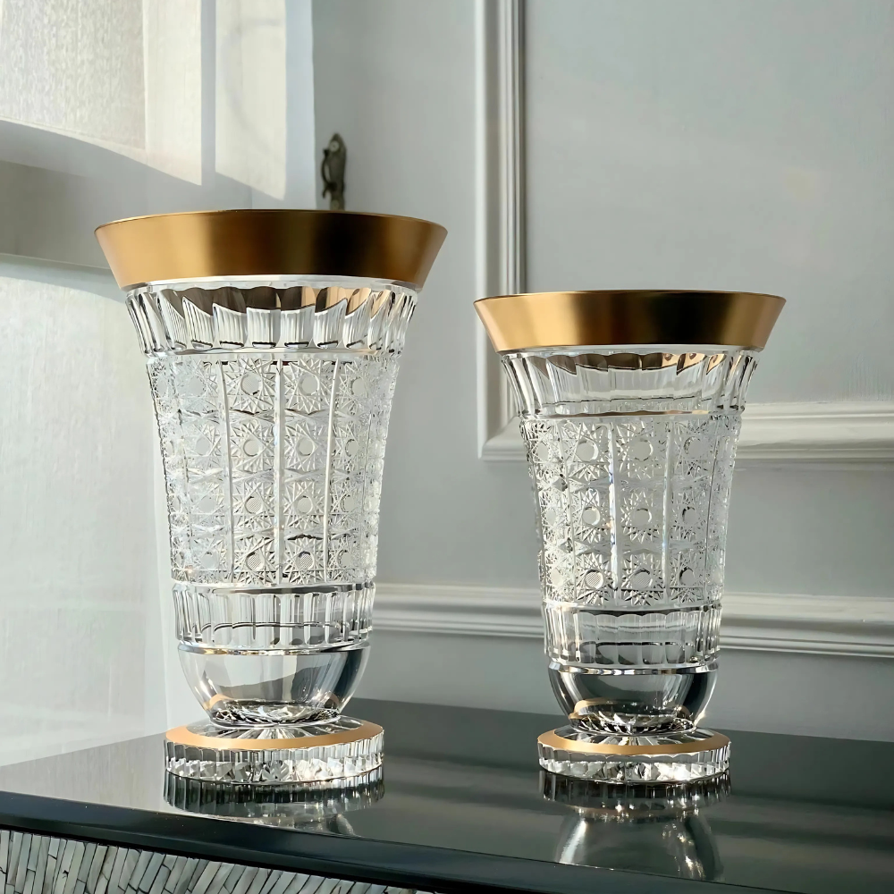 Lọ hoa pha lê chân đế tròn khảm vàng Arcade 30.5cm