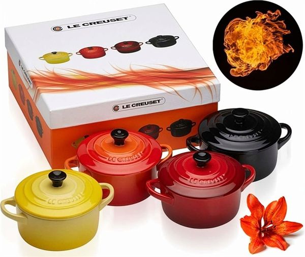 Bộ 4 nồi mini Le Creuset Cocotte màu đỏ, đen, vàng, đỏ cháy