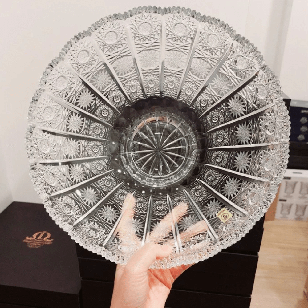 Mâm bồng pha lê mài đế tròn M57 Bohemia size 30cm