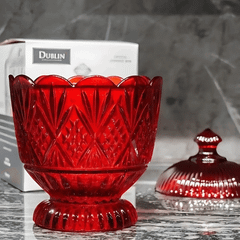 Tô pha lê có nắp Dublin Crystal màu đỏ