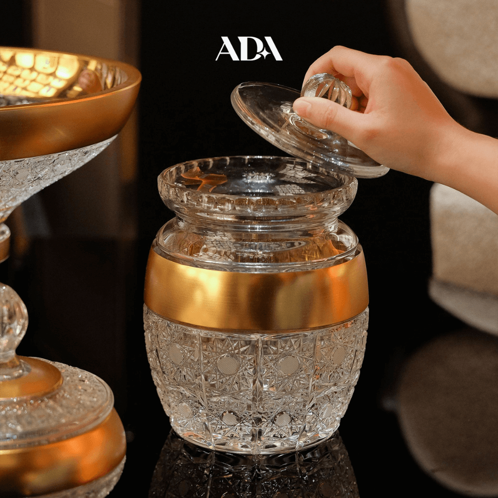 Hũ bánh pha lê khảm vàng Arcade 21cm