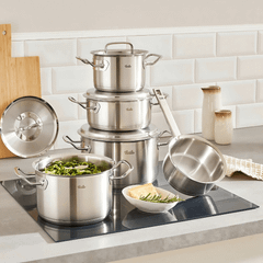 Bộ nồi Fissler Profi set 6 món kèm quánh và chảo inox size 24cm vung inox made in Germany
