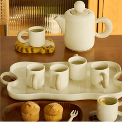 Set Bình nước + 6 cốc kèm khay Dopamine Phong cách Bắc Âu màu kem