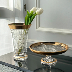 Lọ hoa pha lê chân đế tròn khảm vàng Arcade 30.5cm