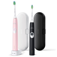 Set 2 bàn chải điện cao cấp Philips Sonicare 4300 HX6800/35 màu hồng và đen kèm hộp đựng du lịch