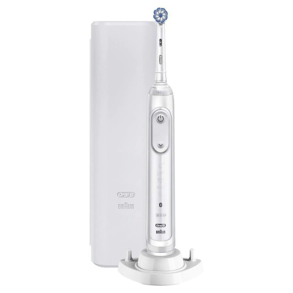 Bàn chải điện cao cấp Oral-B Genius X 20100S màu trắng, kèm hộp đựng du lịch - 3 đầu bàn chải và tích hợp trí tuệ AI