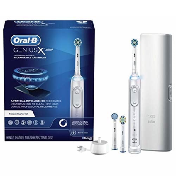 Bàn chải điện cao cấp Oral-B Genius X 20100S màu trắng, kèm hộp đựng du lịch - 3 đầu bàn chải và tích hợp trí tuệ AI