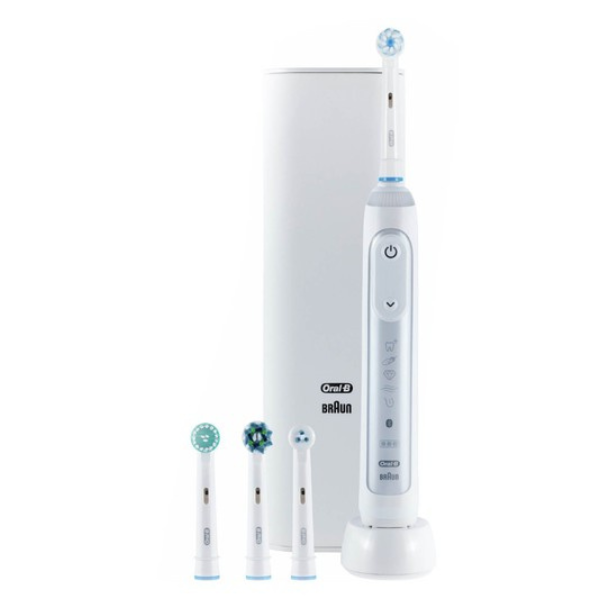 Bàn chải điện cao cấp Oral-B Genius X 20100S màu trắng, kèm hộp đựng du lịch - 3 đầu bàn chải và tích hợp trí tuệ AI