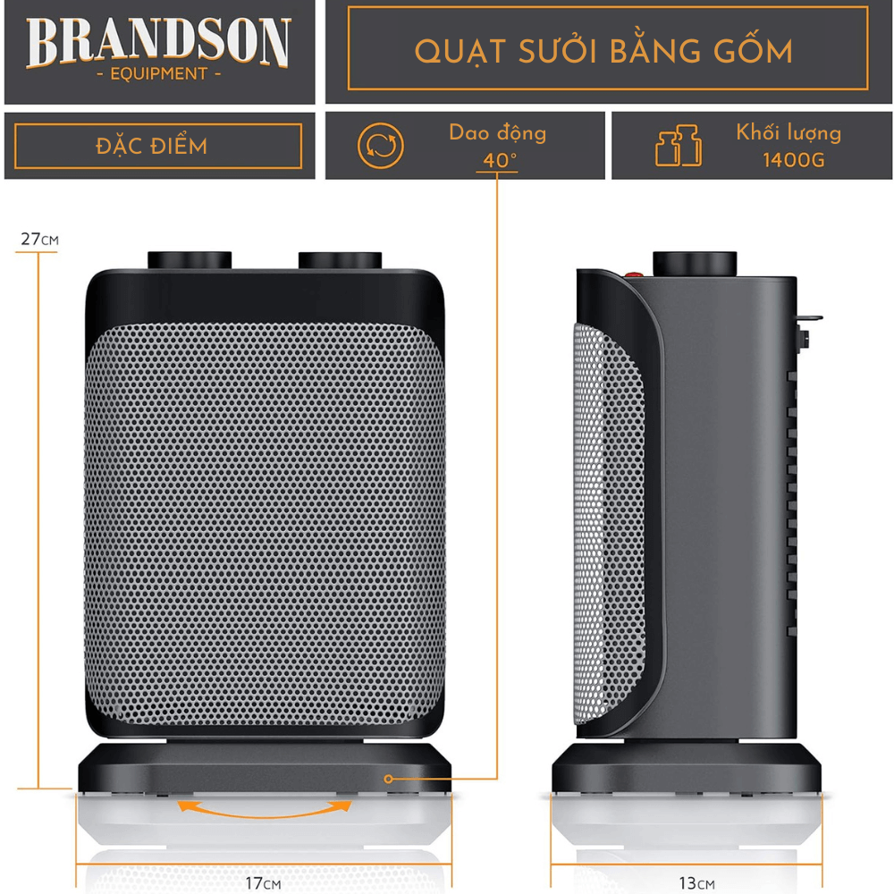 Quạt sưởi gốm Brandson 1500W màu đen bạc