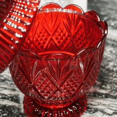 Tô pha lê có nắp Dublin Crystal màu đỏ