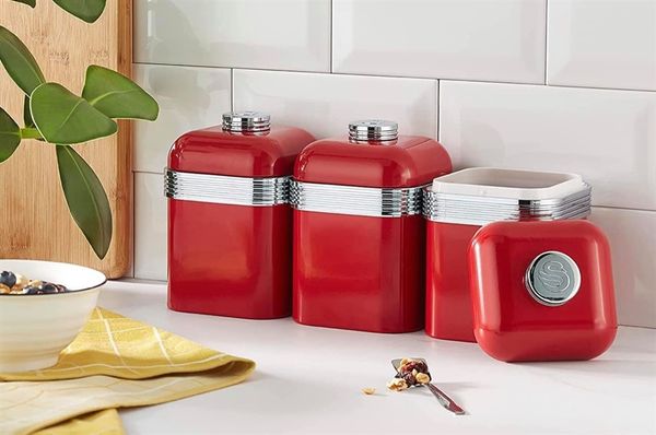 Set 3 hộp đựng cafe, trà và đương swan màu đỏ