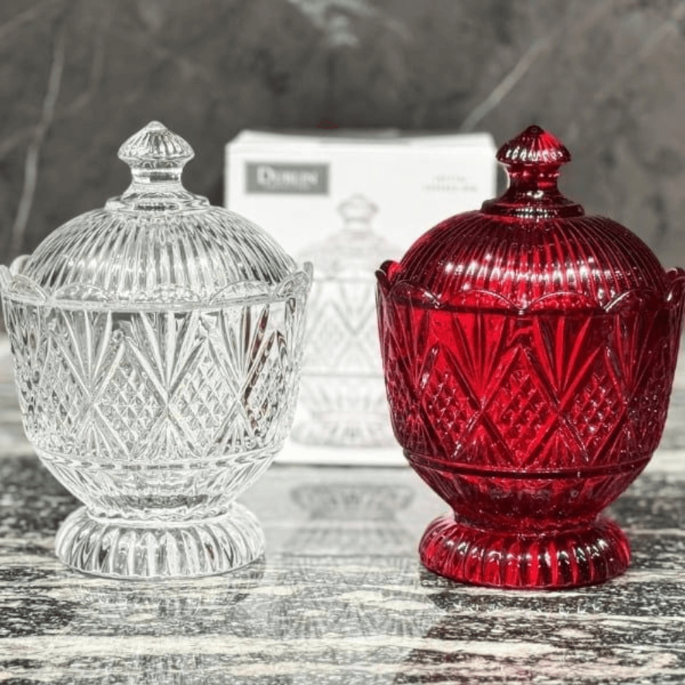 Tô pha lê có nắp Dublin Crystal màu đỏ