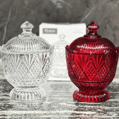 Tô pha lê có nắp Dublin Crystal màu đỏ