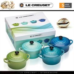 Bộ 4 nồi mini Le Creuset Cocotte 4 màu xanh lá, xanh dương