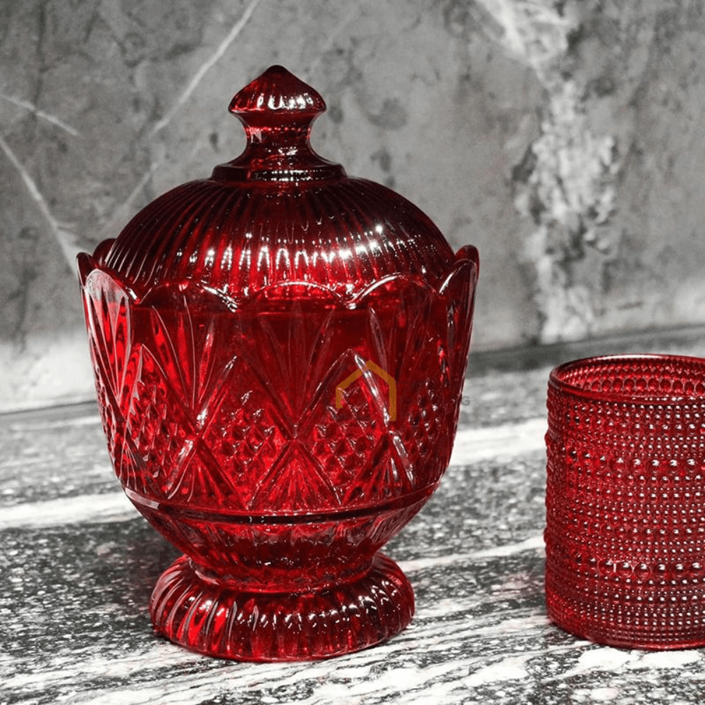 Tô pha lê có nắp Dublin Crystal màu đỏ