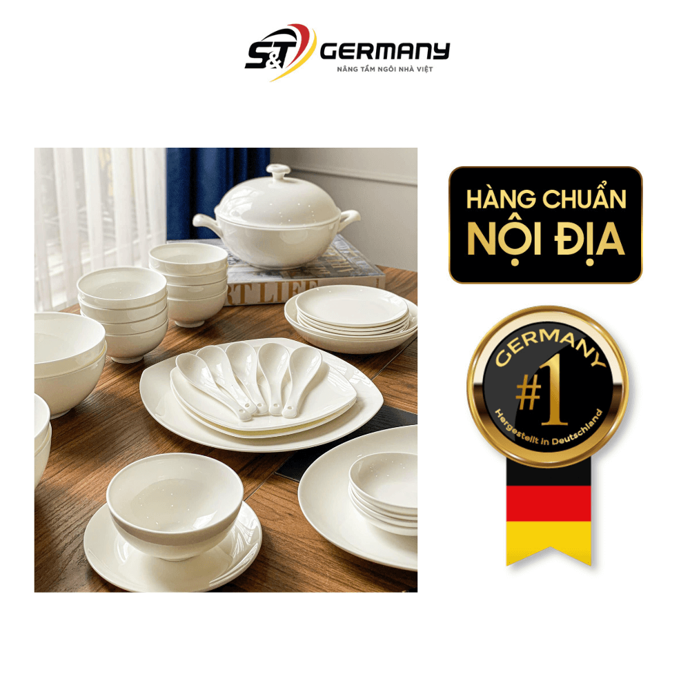 Set bát sứ Imperial 50 món trắng trơn gồm set thìa mẫu mới