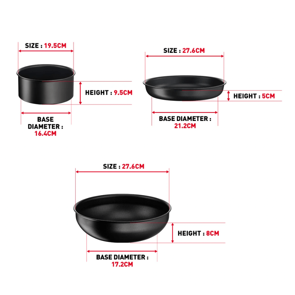 Set 3 chảo chống dính TEFAL 18 + 26 + 26cm Ingenio Unlimited L7819022 cán rời màu đen
