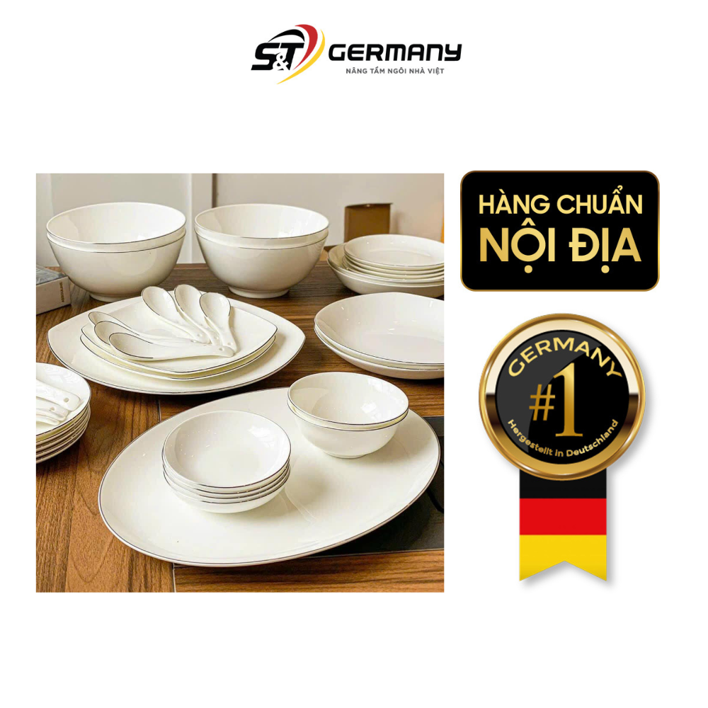 Set bát sứ Imperial 50 món trắng viền bạc gồm set thìa chi tiết mới đĩa vuông
