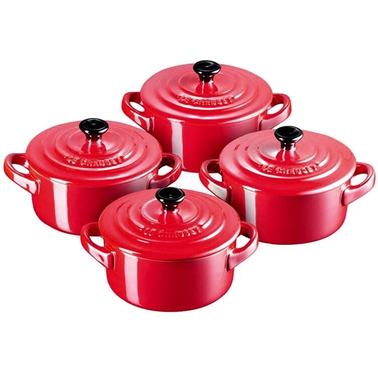 Bộ Nồi Nội Địa Châu Âu Le Creuset Mini Cocotte Metallcs Size 10cm 4 Nồi Màu Đỏ Anh Đào Và Màu Xanh GermanySnT